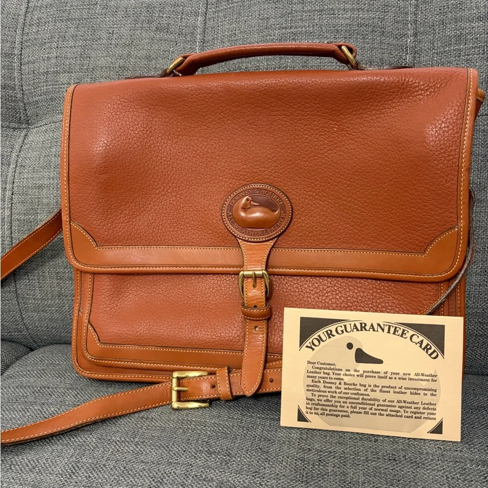 Dooney & Bourke Tan/Brown Leather Briefcase with Shoulder Strap